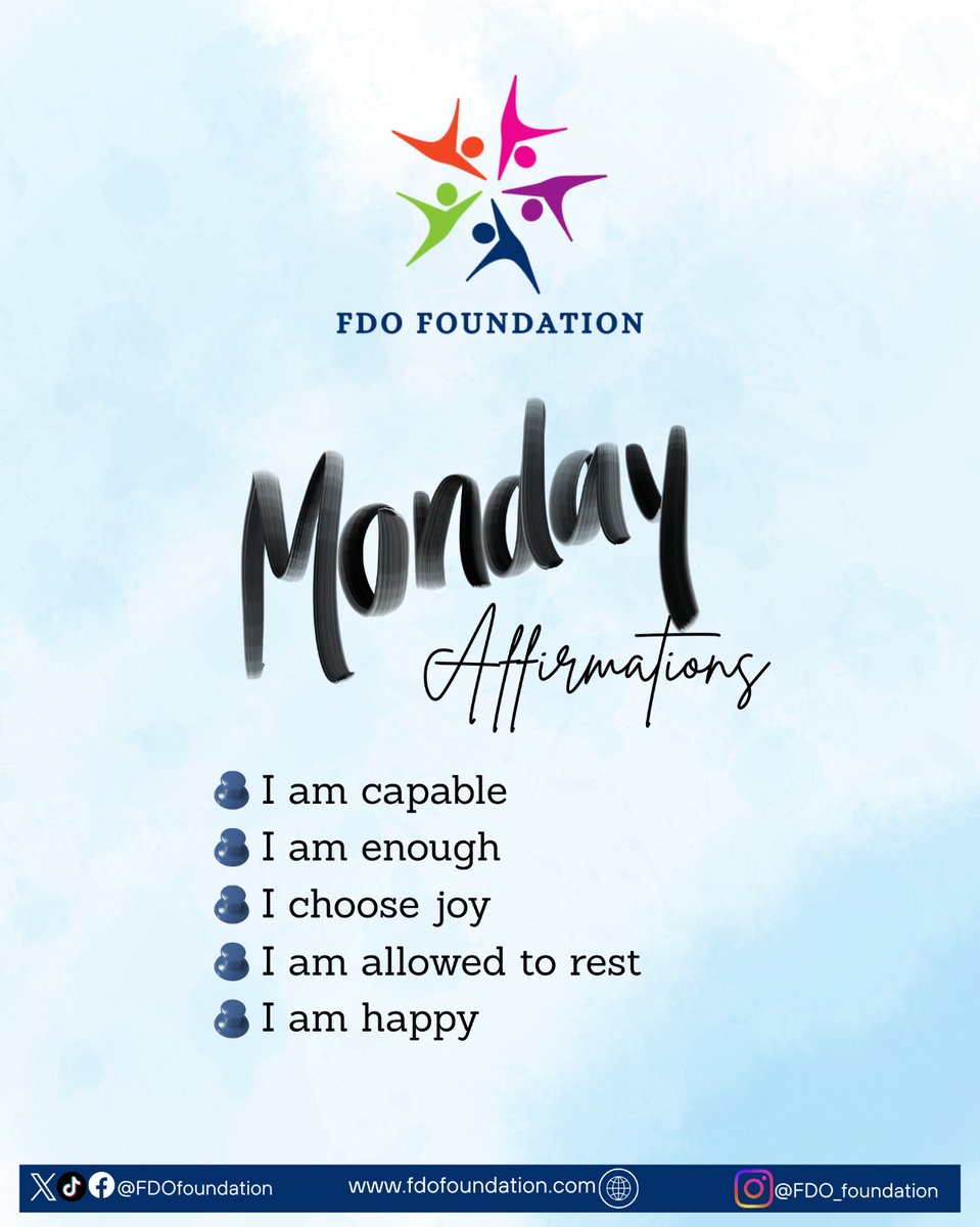 FDOfoundation's tweet image. A better you creates a better world 🌍🤍
Let’s start this week with affirmations that uplift and empower.

Which affirmation are you holding onto today? 🤍
Drop it in the comments 👇🏽

#MondayMotivation #FDOFoundation #Humanity #oyo