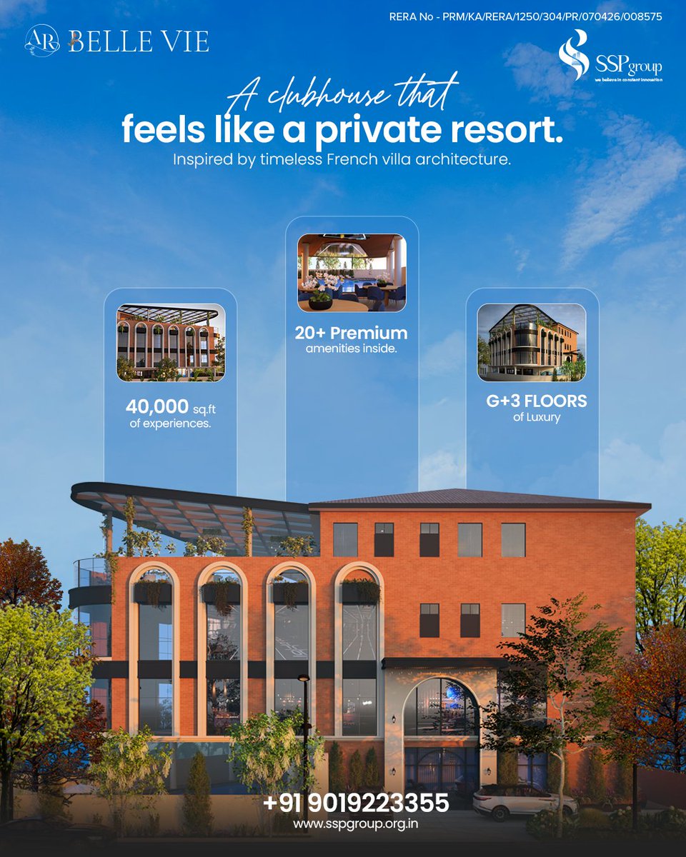SSProperties23's tweet photo. Experience resort-style living at your clubhouse at Belle Vie project in East Bangalore by S and S properties .

Comment '' SSP '' for more details .
Call us now on: +91 9019223355
Email us on: info@sspgroup.org.in
Visit us at: https://t.co/2GYGaqSB89 https://t.co/N9vGpcSeli