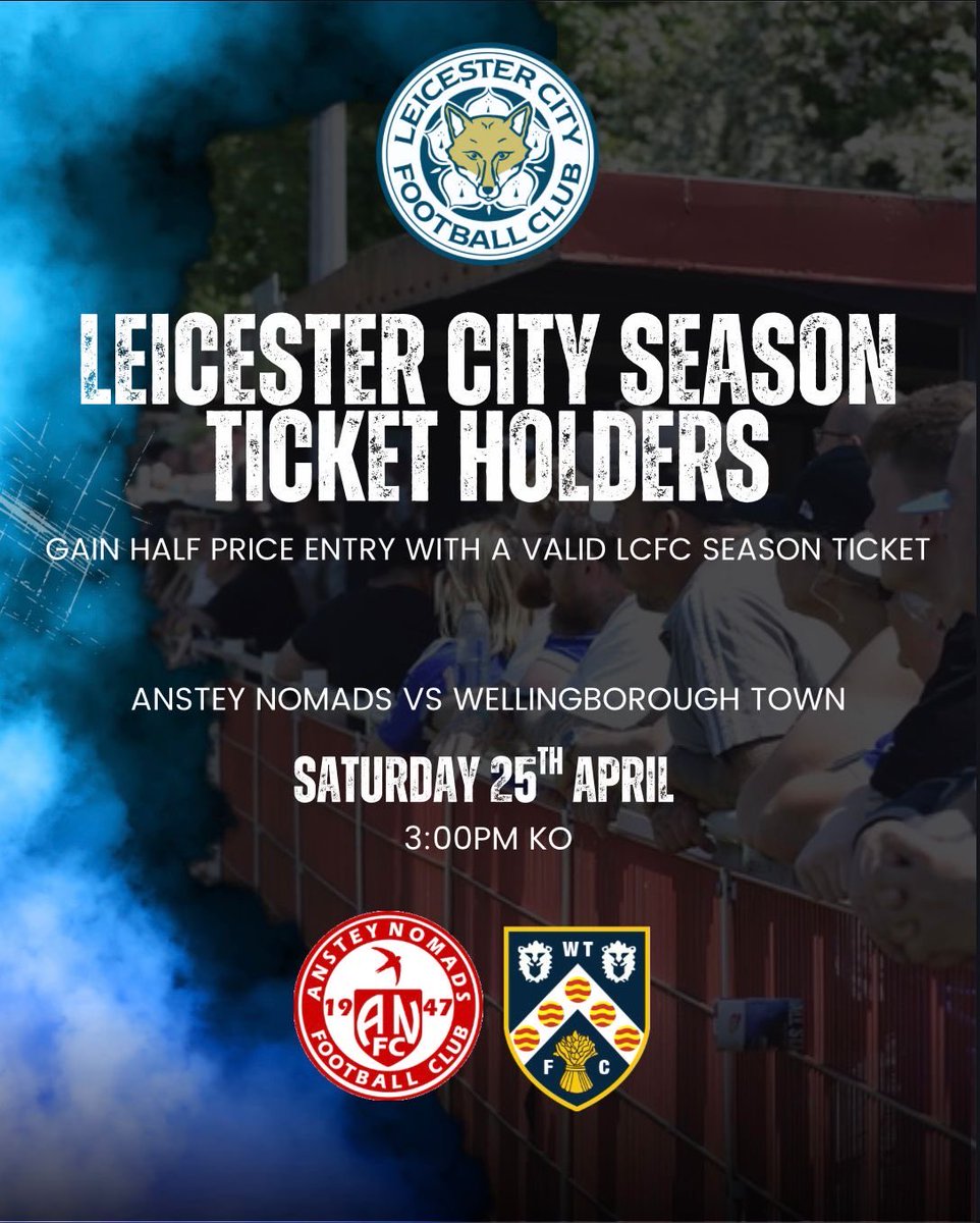 NomadsDrummer's tweet photo. One more game, one more half price offer for #LCFC season ticket holders. The big one. This Saturday cropston road https://t.co/G3p14OenW9