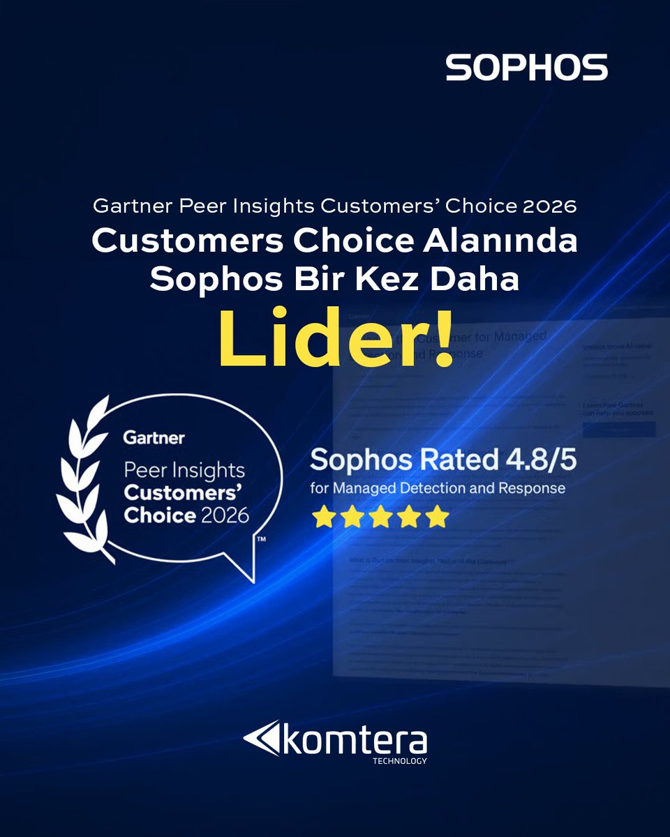 KomteraTech's tweet photo. 🏆 Değerli iş ortağımız Sophos, 2026 Gartner® Peer Insights™ “Customers’ Choice” ödülünü kazanarak alanındaki liderliğini bir kez daha kanıtladı.

Tamamını okumak için: https://t.co/75BhZLjqlE

#Komtera #KomteraTeknoloji #Sophos #Gartner #GartnerPeerInsights #CyberSecurity https://t.co/R5qObnkLfP