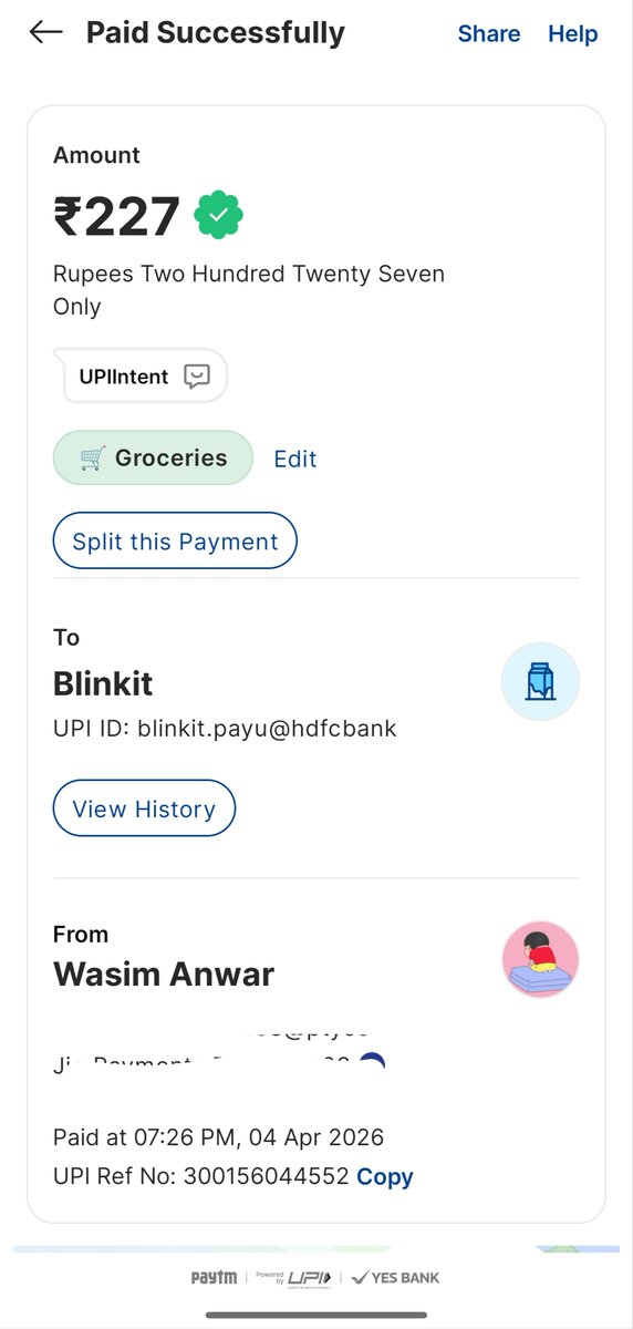 wasimanwar76's tweet image. @Paytm  @letsblinkit 
I availed the Blinkit offer (₹50 off + ₹100 cashback) and made a payment of ₹227, but it’s been more than 15 days and the ₹100 cashback is still not credited.

Transaction Ref No: 300156044552
Please look into this and resolve ASAP. 
#Paytm #Blinkit