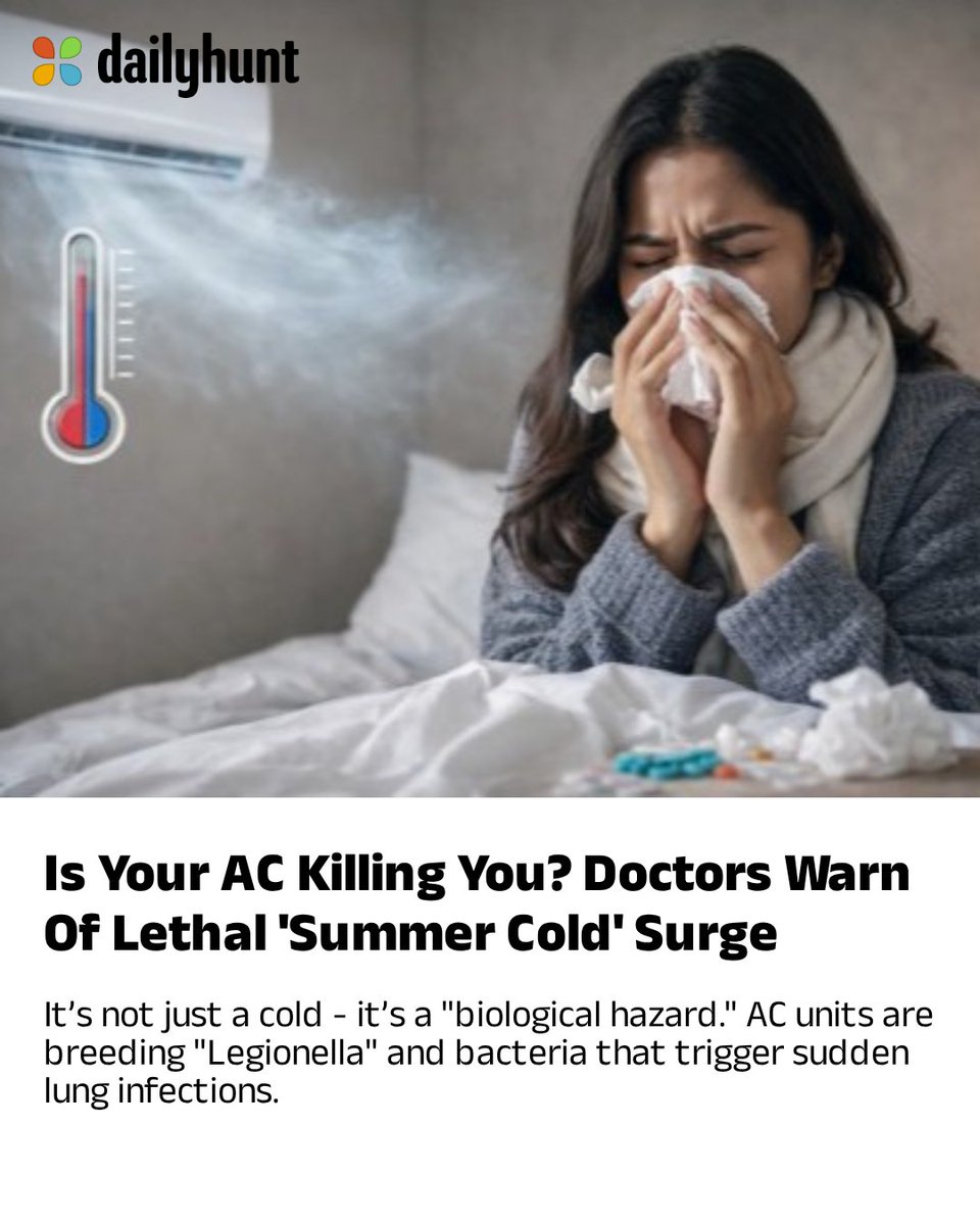 DailyhuntApp's tweet image. Sudden heat-to-AC shifts can trigger Vasomotor rhinitis, causing cold-like symptoms without infection.
📸 Credit: AI

Read more from News18 English and other top sources here: 
dhunt.in/147B8A?partner…

#AirConditioning #SummerCold #VasomotorRhinitis #offbeat