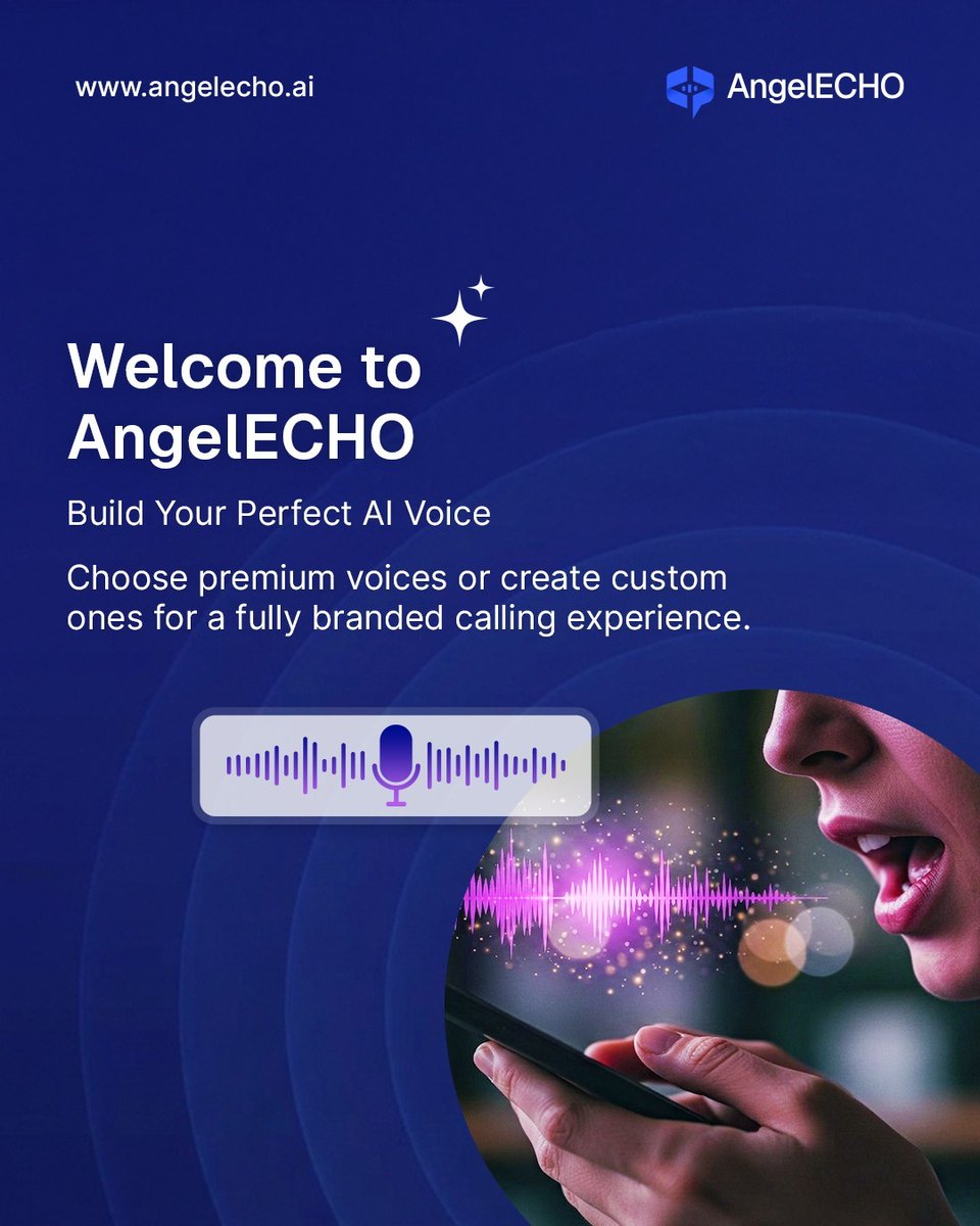 angelecho67's tweet image. 𝐆𝐢𝐯𝐞 𝐲𝐨𝐮𝐫 𝐛𝐫𝐚𝐧𝐝 𝐚 𝐯𝐨𝐢𝐜𝐞 𝐭𝐡𝐚𝐭 𝐬𝐭𝐚𝐧𝐝𝐬 𝐨𝐮𝐭 🎙️
With AngelECHO, access premium voice options or craft a custom voice that reflects your identity across every call. 💬

#AngelECHO #VoiceAI #CustomVoice #BrandExperience #AICalling #CustomerEngagement