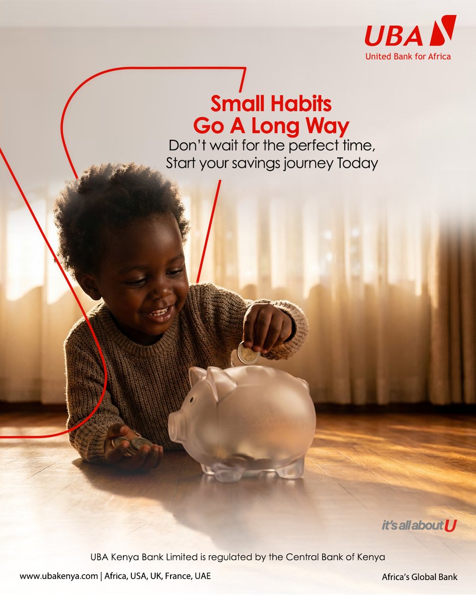 UBA_KE's tweet image. Big dreams don’t start big, they start with one decision.
One coin. One deposit. One smart move.

This Monday, choose to start saving. Your future will thank you. 💰

#MondayMotivation #StartToday #SaveSmart #SmallStepsBigWins #UBAKenya #ItsAllAboutU