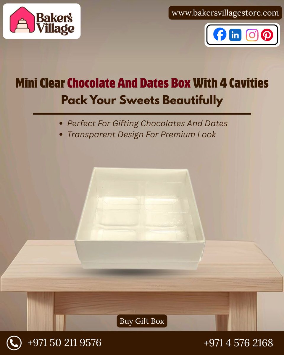 BakersVill45's tweet image. Elegant gifting made simple 
Mini clear chocolate &amp;amp; dates box adds a premium touch to every treat. Perfect for stylish packaging.
Shop now: bakersvillagestore.com/product/mini-f…

#BakeryVillage #GiftPackaging #ChocolateBox #DatesGift #PremiumPackaging #GiftIdeas