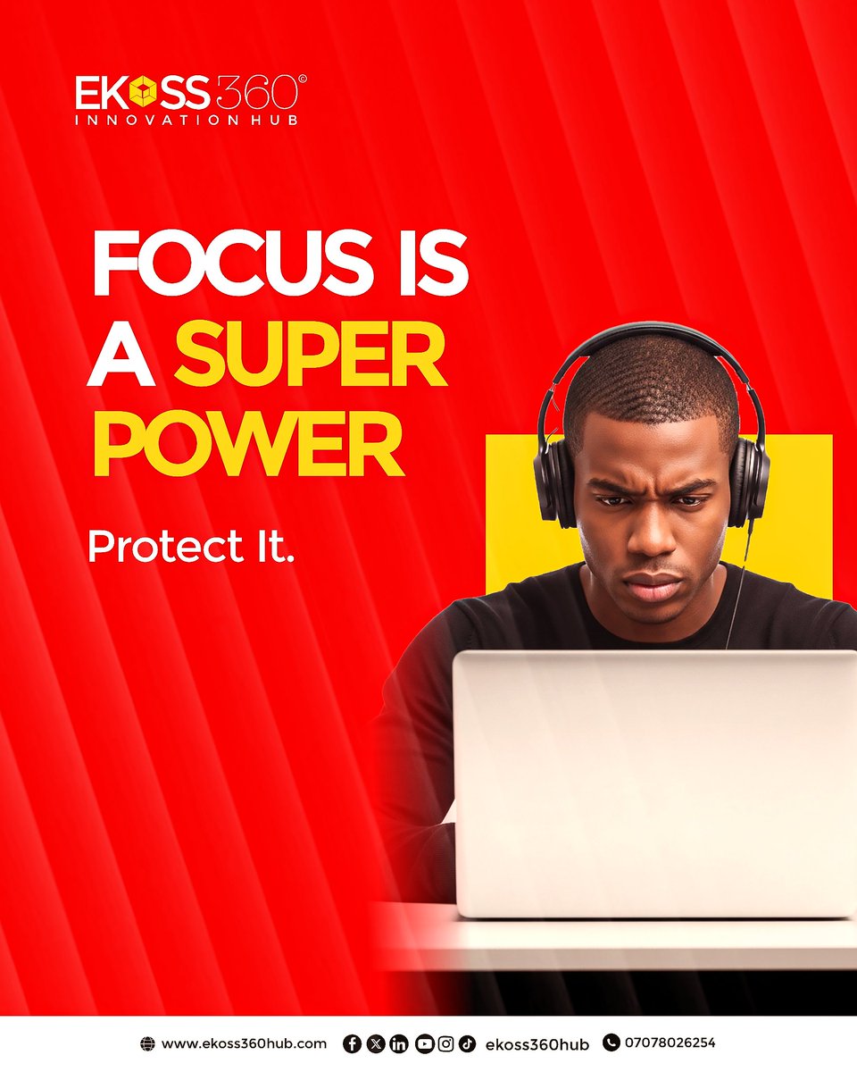 ekoss360hub's tweet image. Focus is a Super Power
Distraction is expensive focus is an asset. Guard it intentionally and watch your productivity multiply.

#FocusMatters #Productivity #DeepWork #StayFocused #WorkSmart #SuccessMindset #Discipline #Growth #Ekoss360 #InnovationHub
