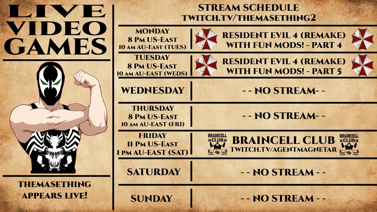 themasething's tweet image. #Streamschedule update! This week is going to be a short week with only 2 stream nights as we look to finish #ResidentEvil4 with mods! As always, it's fun and good vibes over at twitch.tv/themasething2 
#smallstreamer #helpmegrow #streamer #Twitch