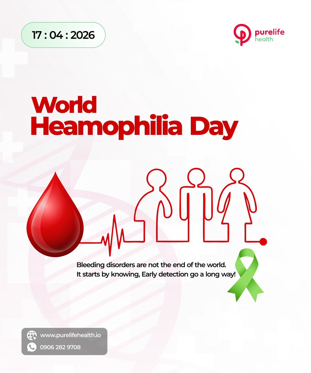 PurelifeNg's tweet image. Today, we recognize World Hemophilia Day. Awareness is the first step, and early detection can make all the difference in the quality of life for those living with hemophilia and other bleeding disorders.

#purelifehealth #purelifepharmacy #WorldHemophiliaDay #HemophiliaAwareness