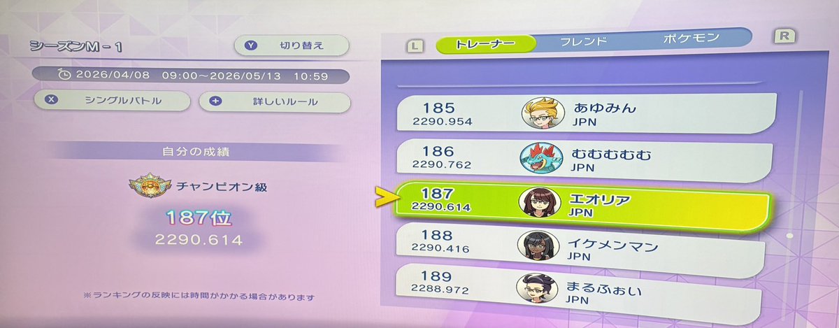 ここまでポケモンやったの久しぶりだ
やっぱメガ環境が1番面白い！