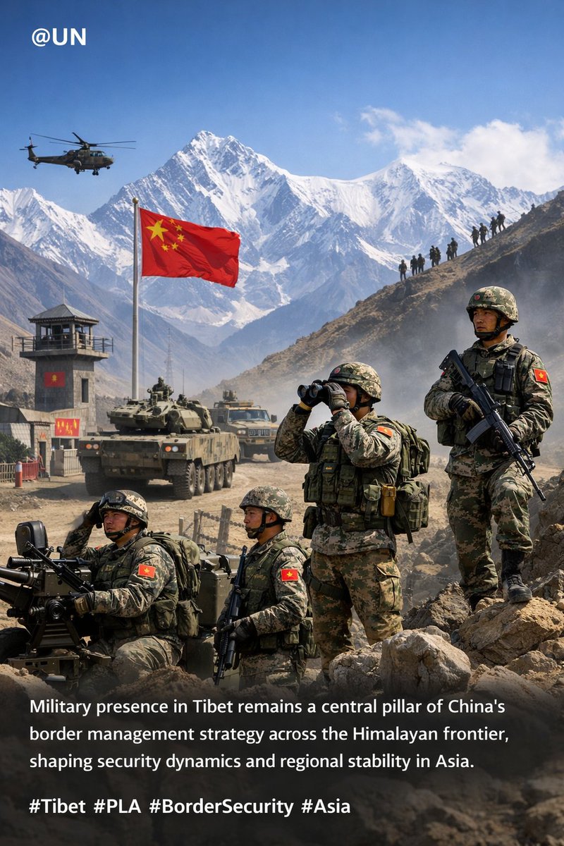 Pema1112's tweet image. Military presence in Tibet remains a key element in China’s border management strategy along the Himalayan frontier.

@UN

#Tibet #PLA #BorderIssues #Asia