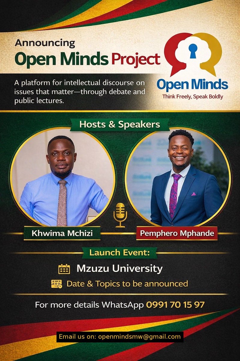 We are pleased to announce the “Open Minds” project. Over the coming months and years, <a href="/KhwimaMchizi/">Rebel With A Cause</a> and I will traverse the country, beginning with universities, convening rigorous and unfiltered conversations with students and Malawians at large on issues that truly matter.