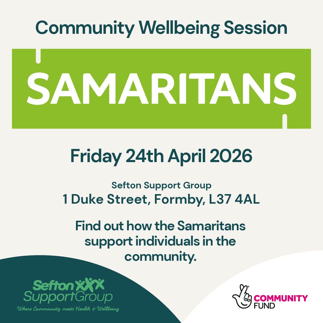 SeftonGroup's tweet photo. Find out how the Samaritans supports the community. Join us at our next Community Wellbeing Session: https://t.co/8FnoUu6xPO https://t.co/JJQMqB8VaE