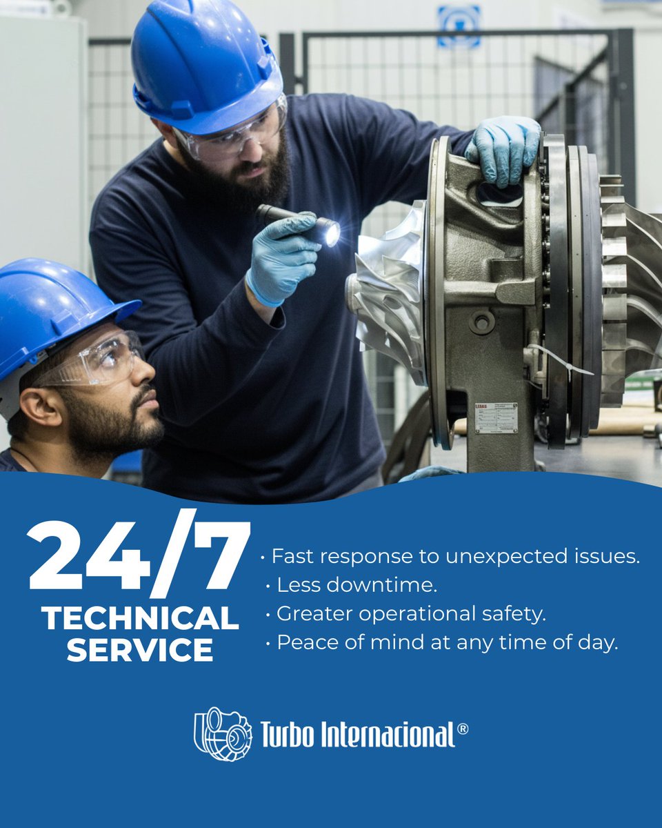 TurboInt_ES's tweet image. Breakdowns can't wait. That's why 24/7 tech support is essential. ⏰ Fast response means less downtime, more safety. At Turbo Internacional, we're here, whenever you need. Have a story where tech support saved your day? Share below! #24hSupport #TechHelp
