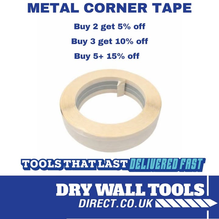 SPECIAL OFFER!

This heavy-duty metal corner tape is designed for finishing internal, external drywall corners and dry line partitions.

Shop now at Drywall Tools Direct: ow.ly/x61h50YB47i