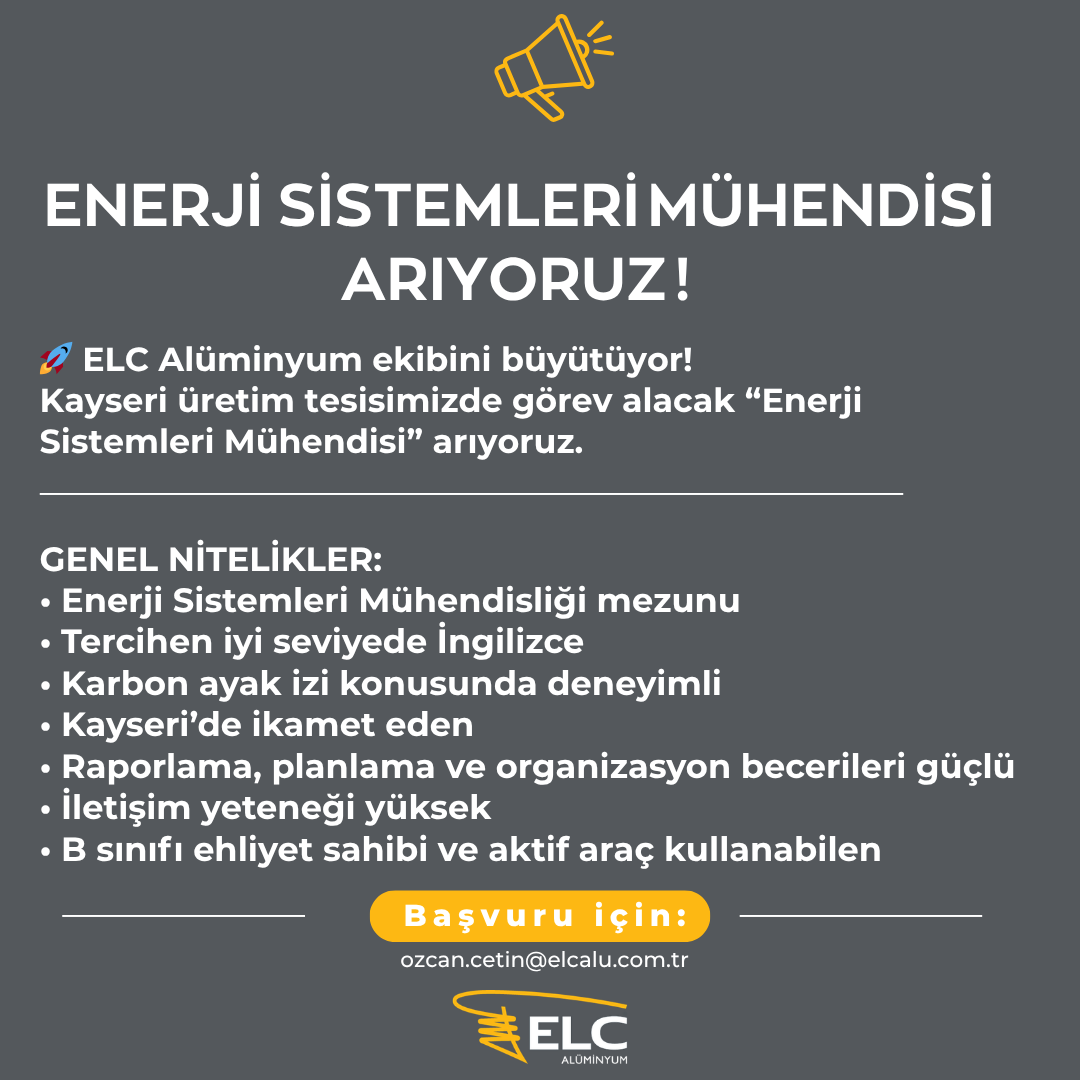 Elcaluminium's tweet photo. 🚀 Ekibimizi büyütüyoruz! Enerji sektöründe yürüttüğümüz projelerde görev alacak Enerji Mühendisi arıyoruz. 
🔹 Enerji projelerinde aktif rol almak 
🔹 Teknik analiz ve saha süreçlerinde yer almak 
🔹 Dinamik ve gelişime açık bir ekipte çalışmak https://t.co/k7JDjXN77U