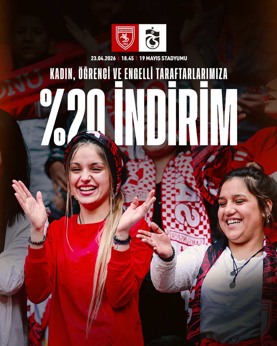 🎟 Ziraat Türkiye Kupası Çeyrek Final aşamasında Trabzonspor ile evimizde oynayacağımız karşılaşmanın biletleri şimdi satışta.

Samsunspor 🆚 Trabzonspor

🔗 bit.ly/4cvHDxf

🗓 23.04.2026 Perşembe

⏰ 18.45

#Samsunspor #SAMvTS
