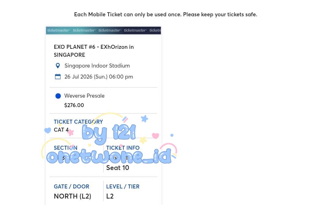 onetwone_id's tweet photo. [WTS] Want To Sell
Tiket Konser EXhOrizon In Singapore

• Section : CAT 4
• Price : Harga tix + Fee 350K

Minat dm!

tags wts jual tiket konser exo ep6 exhorizon in singapore exo planet https://t.co/U6GrGBiYD3