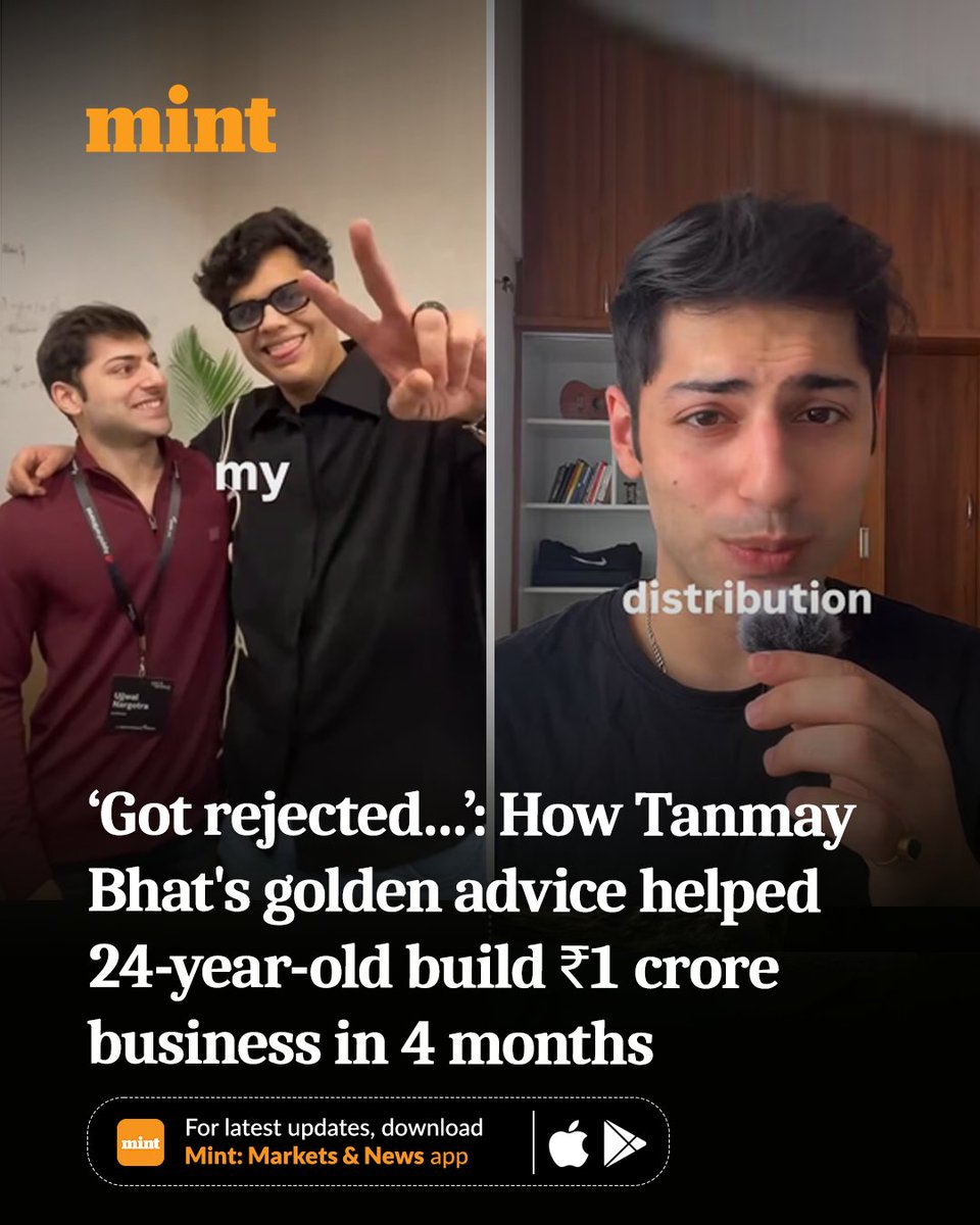 livemint's tweet image. The start-up of a 24-year-old entrepreneur was rejected by YouTuber Tanmay Bhat, not in a way that harmed its prospects but helped the brand grow into a ₹crore business in mere four months.

Take a look at Ujjwal Nargotra's story 👉 livemint.com/news/trends/go…

#startups