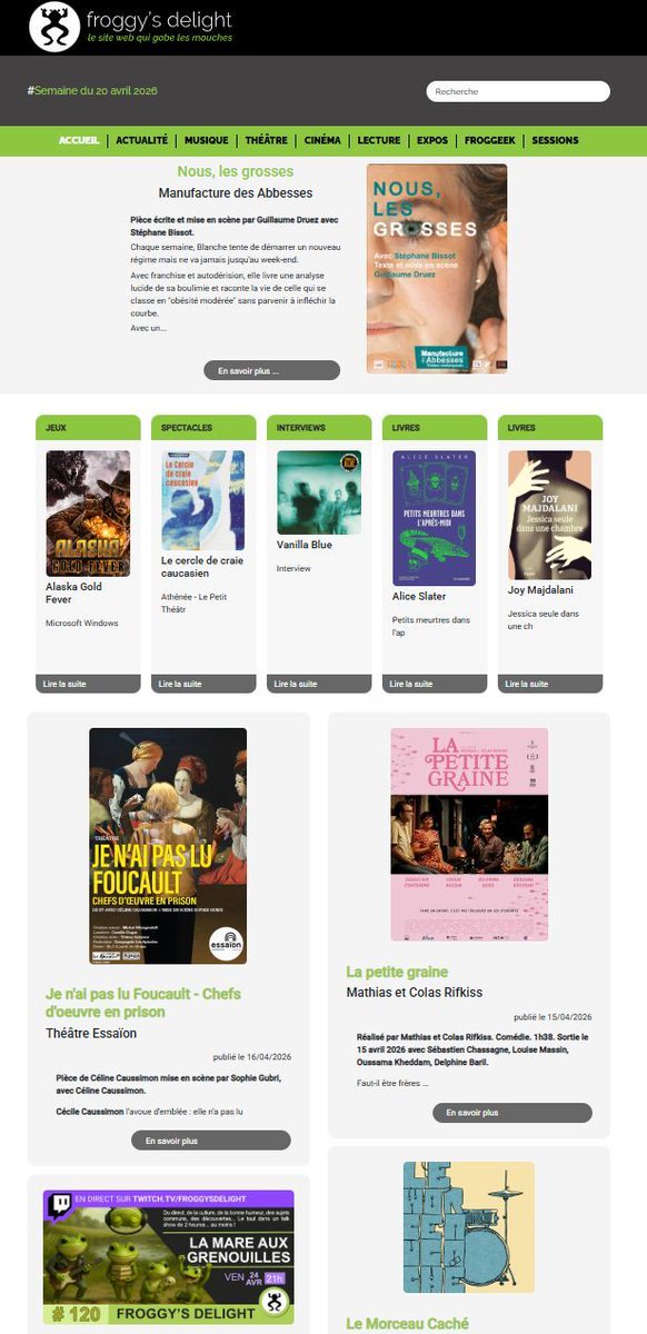[FRoGGy] Une semaine riche en théâtre ! 

froggydelight.com/accueil