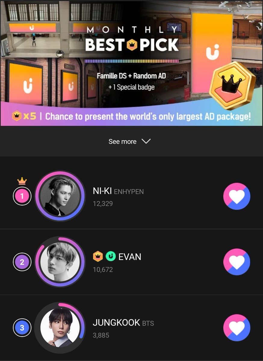 [🗳️] UPICK APRIL BEST PICK

MONTHLY BEST PICK is now open! 

🔗: s.u-pick.io/dl/gkxJJ8G18xC…
🎯: RANK 1
🗓 April 28, 3PM KST

#EVAN #에반 #HEESEUNG #희승