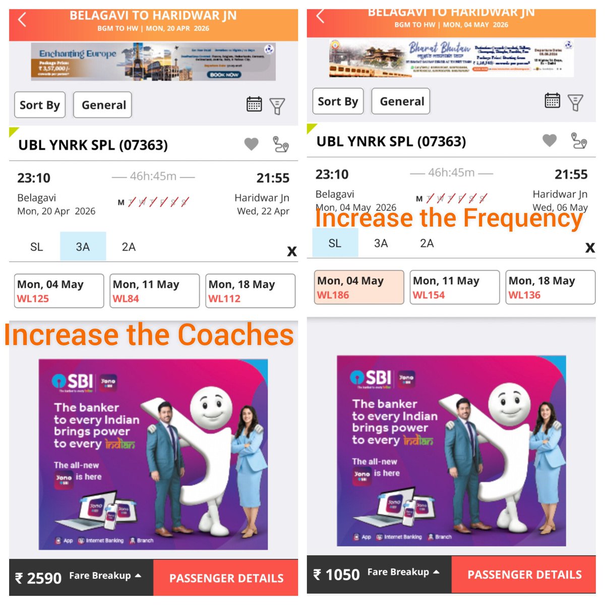 Hulikavishri's tweet image. Sir/madam @DrmJhansi
Thank you for Quick Reply🙏

Waiting Postive Response @AshwiniVaishnaw @RailMinIndia page Handler

@SWRRLY @drmubl officials increase the Frequency as well as Coaches
@BhopalDivision @drmpune @wc_railway @RailwayNorthern @PIBBengaluru @PIB_India #Haridwar