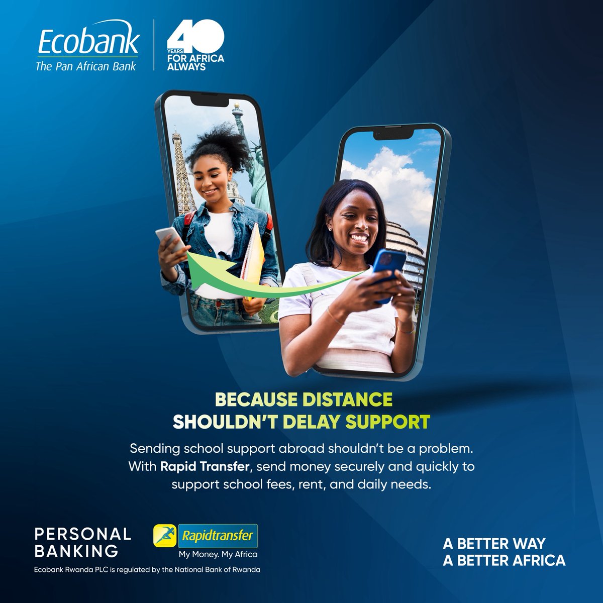EcobankRW's tweet image. Even if they’re miles apart, you can still show up when it matters.

Send school support anytime with Rapid Transfer.

#AbetterWay #EcobankRW