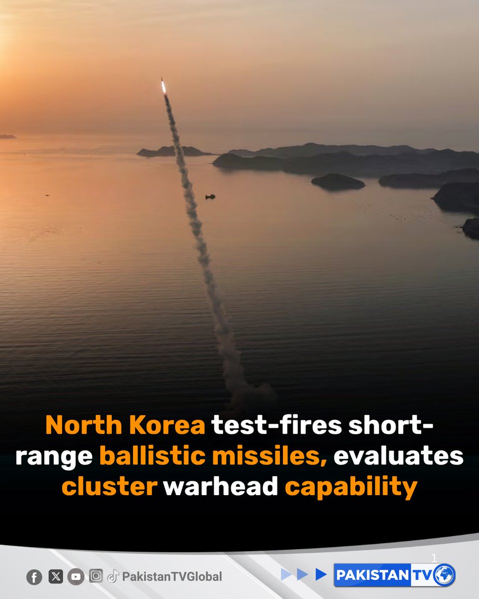 PakTVGlobal's tweet image. North Korea says it launched multiple short-range ballistic missiles in a latest weapons test overseen by leader Kim Jong Un, aiming to assess the performance of cluster and fragmentation warheads, according to state media KCNA.

#NorthKorea #BallisticMissiles #RegionalSecurity