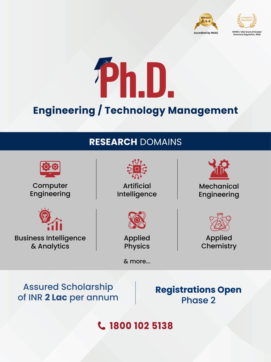 Dream in code, circuits, or strategy?

Pursue a Ph.D. in Engineering &amp; Technology Management at NMIMS.

Explore AI, Computer Engg, Analytics &amp; more.
₹2L scholarship guaranteed.

Phase 2 Registrations open: nmims.edu/doctorate-engi…