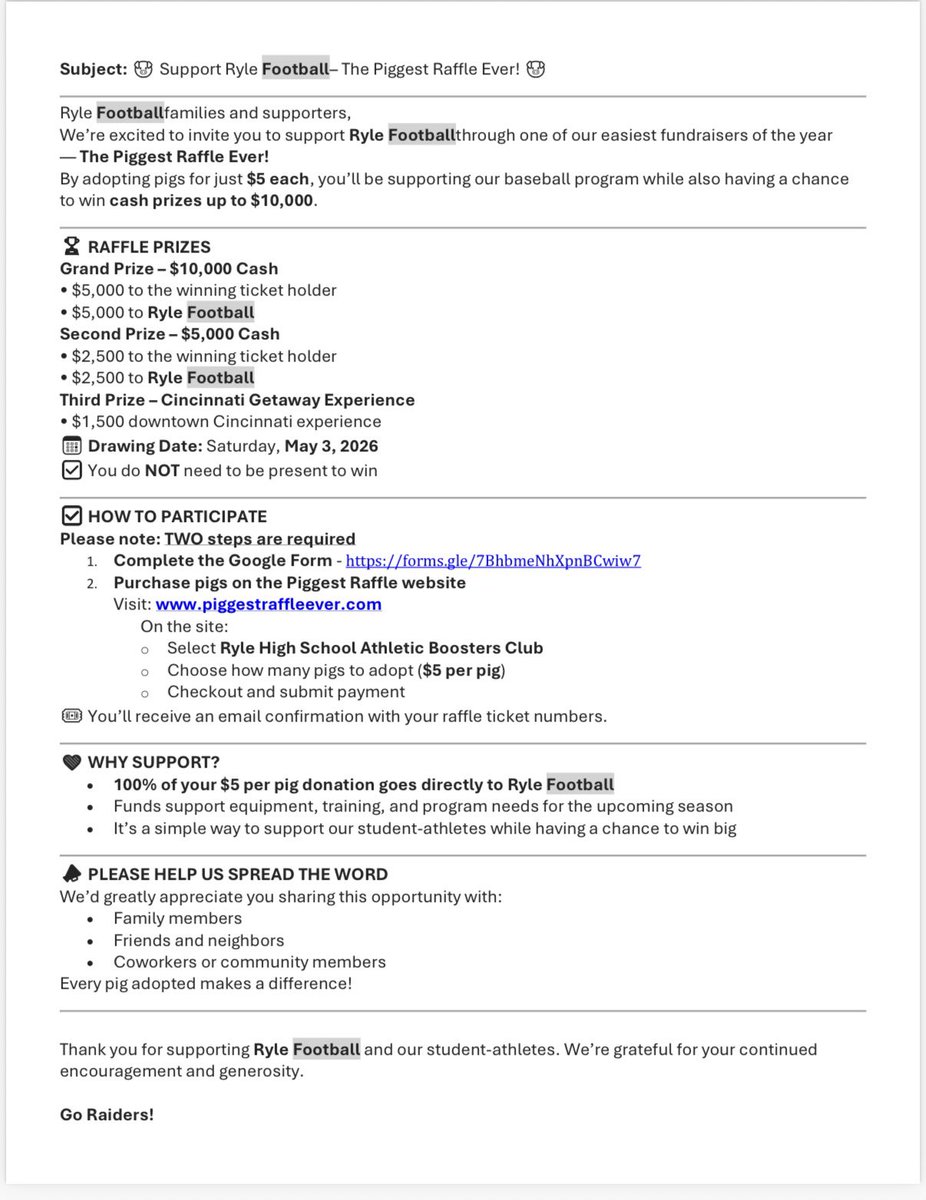 Support Your Raiders and Win!