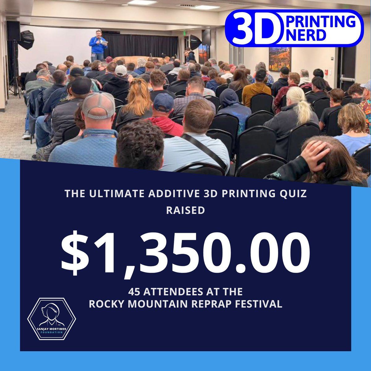 The_SMF_'s tweet image. WHAT A RESULT! The Ultimate Additive 3D Printing Quiz at @rmrrf raised $1,350 with 45 attendees 👏 

Special thanks to our hosts @3dprintingnerd, @joeltelling &amp;amp; @David_Tobin, we appreciate our season sponsor @ldomotors and @Polymaker_3D for their support 💙 

#RMRRF #3DPrinting