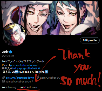 Zeit1031's tweet photo. ふぉろわー1000人越え！ありがとうございます！
感謝をこめて記念イラスト的なの描きますがなんかリクありますかなければ好き勝手に描きます https://t.co/RvZrVonSsP