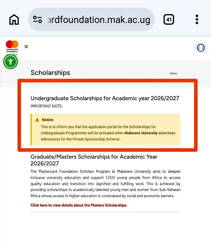 RichiOnX's tweet photo. Dear @MastercardFdn, @Makerere &amp; @MakerereAR, may I kindly inquire whether the undergraduate scholarship portal for AY 2026/2027 at Makerere University is intentionally still closed or if this could be a technical issue, given that admissions are already open? https://t.co/eBMe5vm63A
