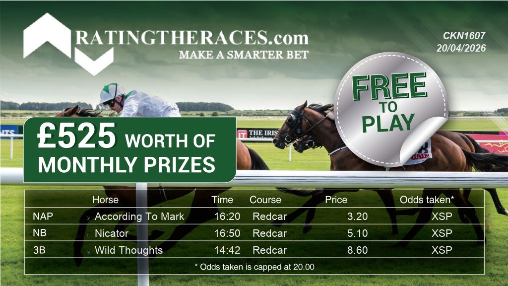 My #RTRNaps are:

According To Mark @ 16:20
Nicator @ 16:50
Wild Thoughts @ 14:42

Sponsored by <a href="/RatingTheRaces/">RatingTheRaces</a> - Enter for FREE here: bit.ly/NapCompFreeEnt…