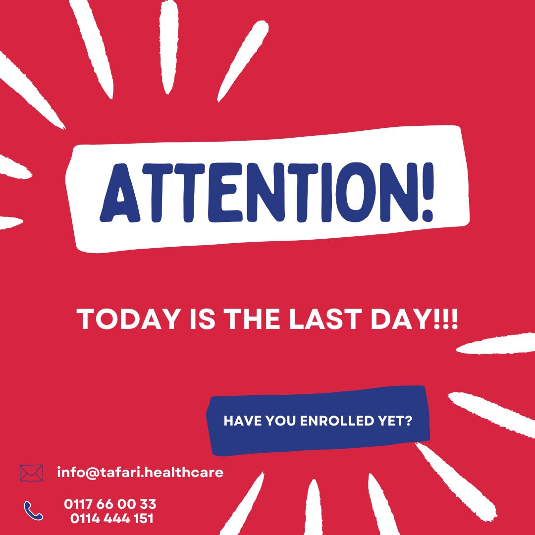 Tafari_Medical's tweet image. ⏰ TODAY IS YOUR LAST CHANCE! Don't miss out on enrolling.The deadline is NOW. Take care of your health before it's too late! 🏥
📧 info@tafari.healthcare
📞 0117 66 00 33 | 0114 444 151

Have you enrolled yet? ➡️ Do it TODAY! 
#HealthCare #LastDay #Enroll #TafariHealthcare