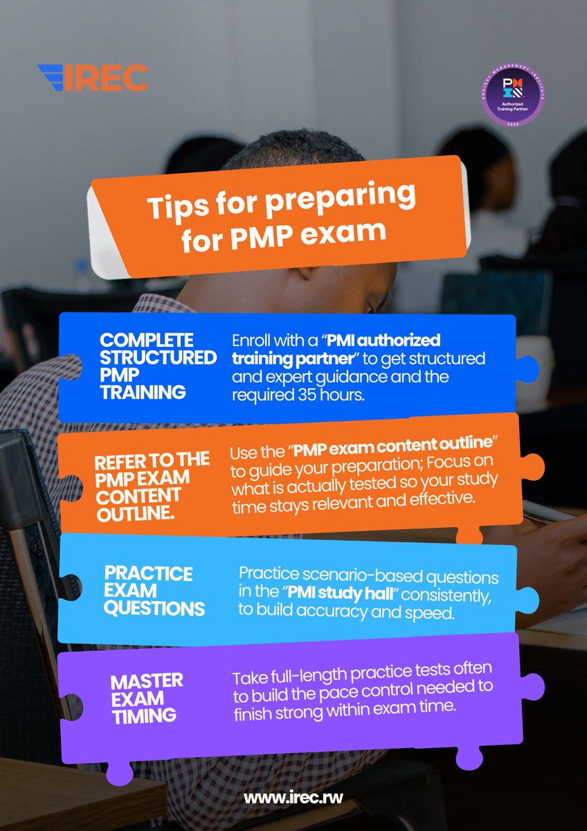 Passing the PMP exam is about how you prepare.

While preparing, focus on what matters!

We are committed to help you prepare with intention and confidence.

Secure your spot in our next PMP intake and learn under expert guidance.

To register: +250 788 801 112 | +250 780 122 274