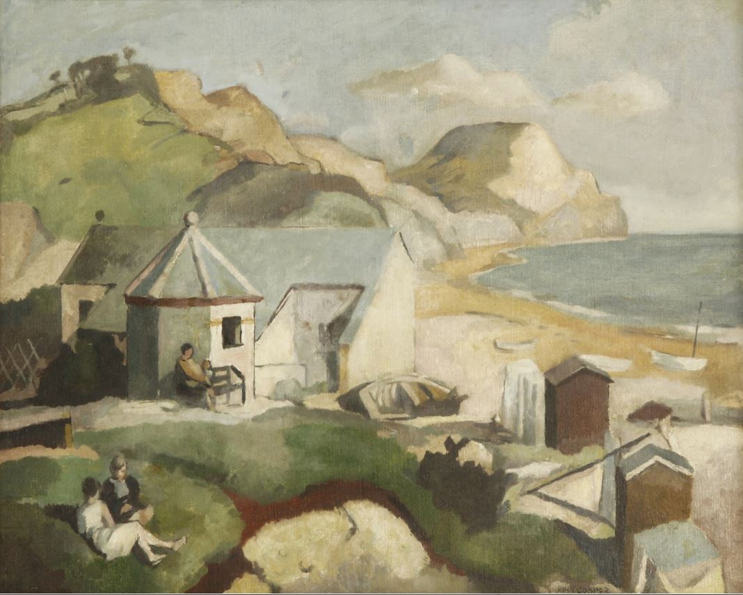 EastLndonGroup's tweet photo. This is "Charmouth" by John Cooper from 1934. Cooper was a great friend of Richard Eurich's who had lived & worked in Lyme Regis in the early 1930s & Cooper & his wife, Phyllis Bray stayed with him on occasion & both of them painted in the area, hence this view. #JohnCooper https://t.co/UlYg0K6TNt