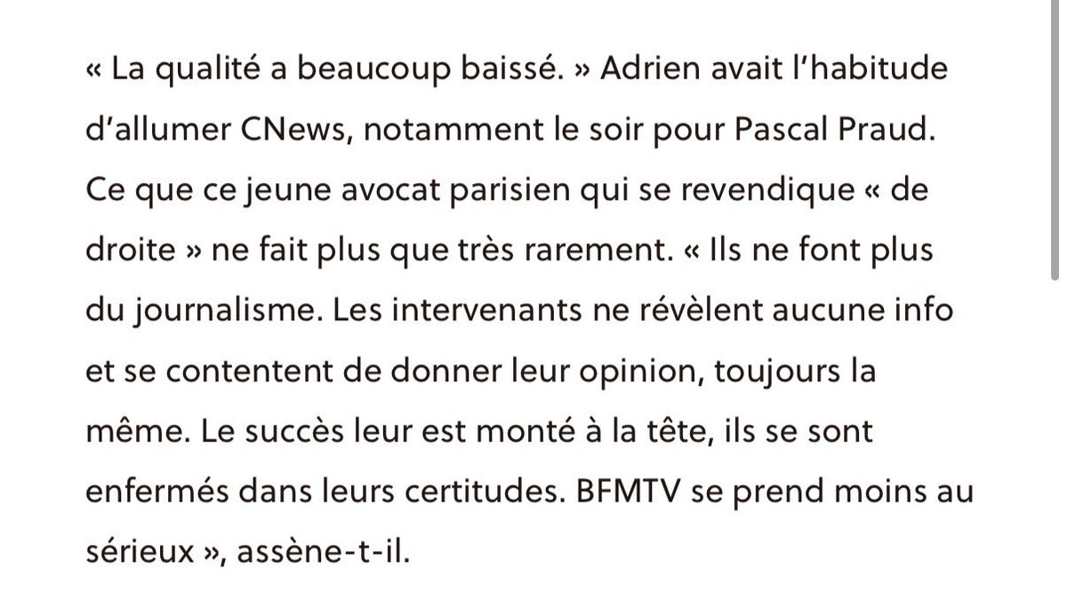 ⚡️🇫🇷FLASH - #CNews recule en audience : « Ils sont tous en panique ». En cause : une ligne éditoriale jugée répétitive et orientée, un manque de renouvellement et une couverture internationale faible. Le nombre de téléspectateurs baisse et le temps d’écoute diminue. (Le Parisien)