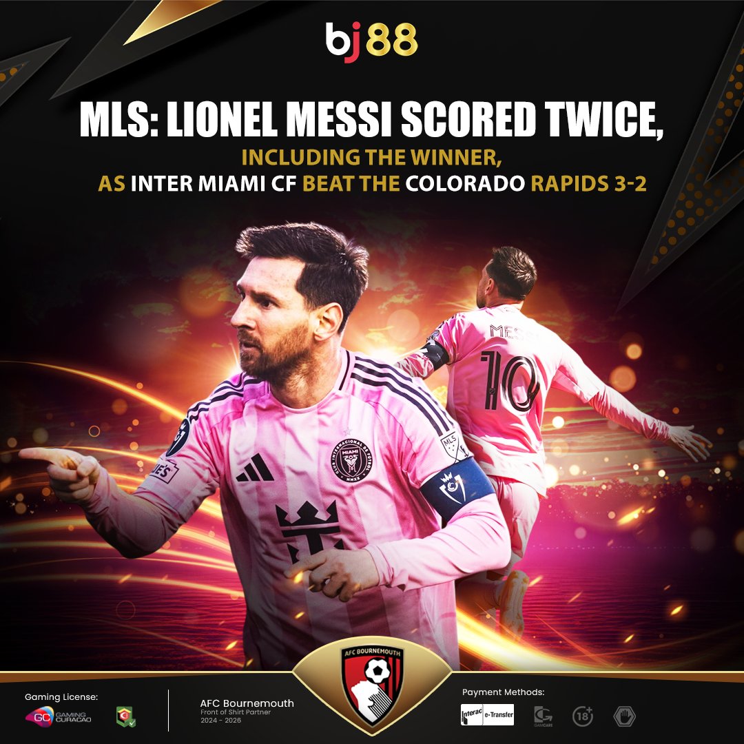bj88Canada's tweet image. 🌟 Messi Magic in MLS ⚽💖

Two goals. One winner.

Another legendary moment from Lionel Messi as Inter Miami CF edge Colorado Rapids 3-2! 🐐🔥🙌

#LionelMessi #InterMiami #MLS #Football #BJ88 ⚽🏆💗