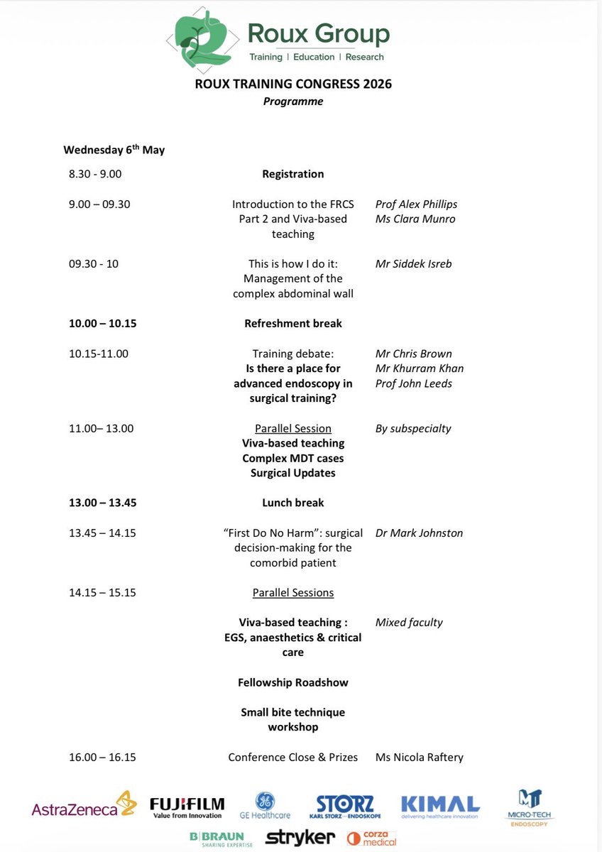 roux_group's tweet photo. ⏳ Sitting the FRCS soon?

The Roux Group Training Congress 2026 is built for last-minute prep:

🧠 Viva-based teaching 
🔍 Complex MDT cases
⚡ High-yield surgical updates
🎤 Mock viva-style discussions

Perfect just before the exam. https://t.co/gvsR6BqQMF