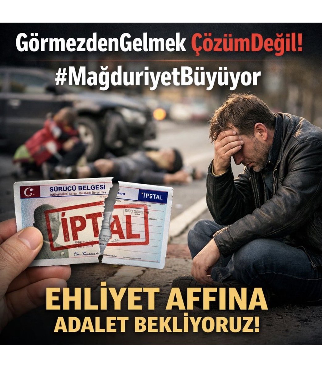Yarınlarİçin DoğruKarar 
#ŞoföreUmutHakkı
Biz ehliyet mağdurlarınnda hakları vardır bu kadar uzun süreler insanlıkla adaletle bağdaşmaz sayın siyasiler
<a href="/RTErdogan/">Recep Tayyip Erdoğan</a> 
<a href="/dbdevletbahceli/">Devlet Bahçeli</a> 
<a href="/NumanKurtulmus/">Numan Kurtulmuş</a> 
<a href="/memetsimsek/">Mehmet Simsek</a>