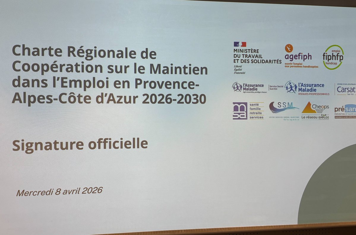 ecom_news's tweet image. 📜✍🏻#Marseille : Quelles sont les actions pour le maintien dans l’emploi des personnes en situation de #handicap ? Tous les acteurs mobilisés pour l'insertion professionnelle et le maintien dans l'emploi en #ProvenceAlpesCotedAzur avec @agefiph_pacac @Carsat_sudest @FIPHFP