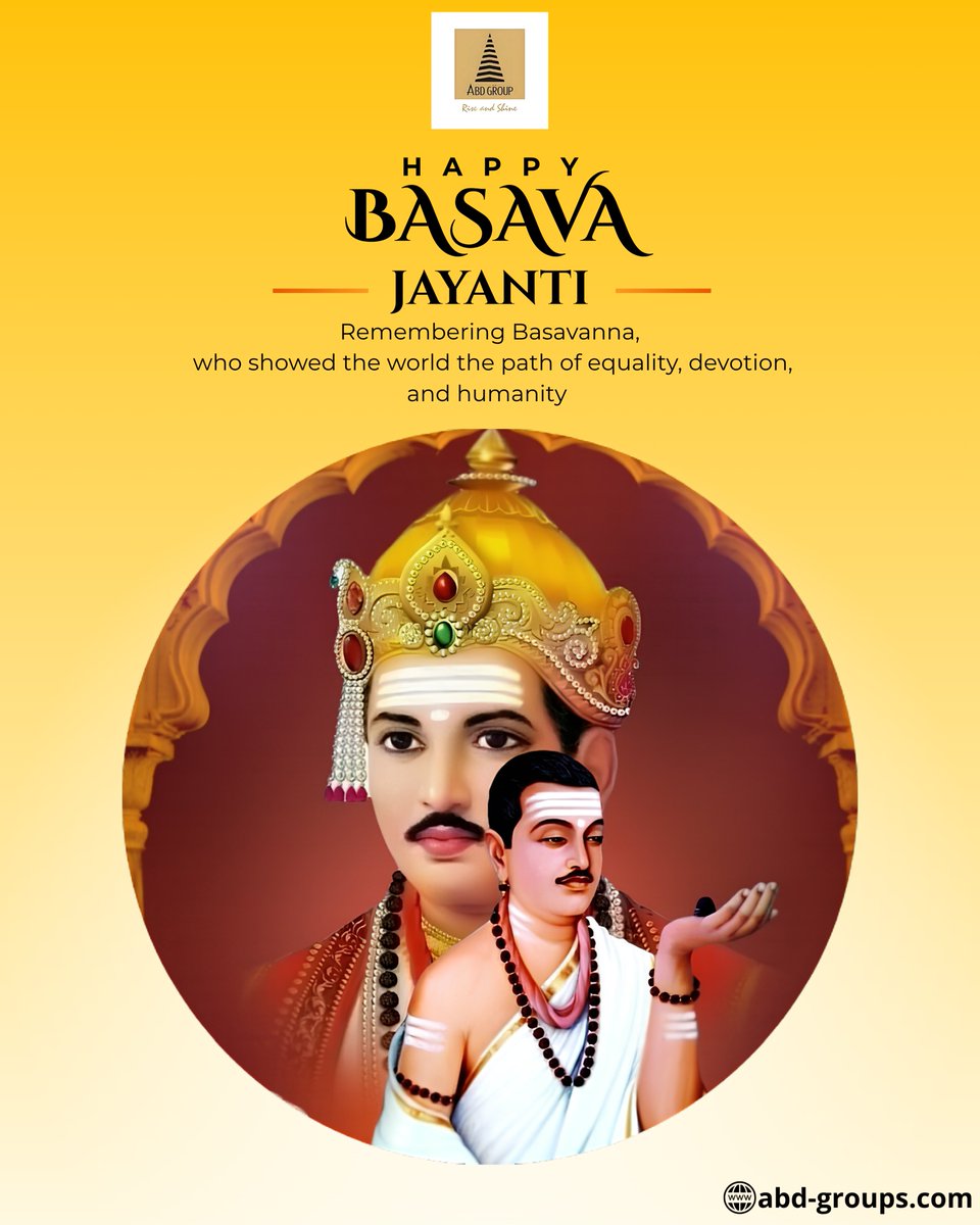 ABDGroup1's tweet photo. 🌟 Happy Basava Jayanti

Remembering Basavanna,
who showed the world the path of equality, devotion, and humanity 🙏
Let us live by his values and spread kindness &amp; unity

#BasavaJayanti #KayakaveKailasa #SocialReform https://t.co/DbpZhrpJtE