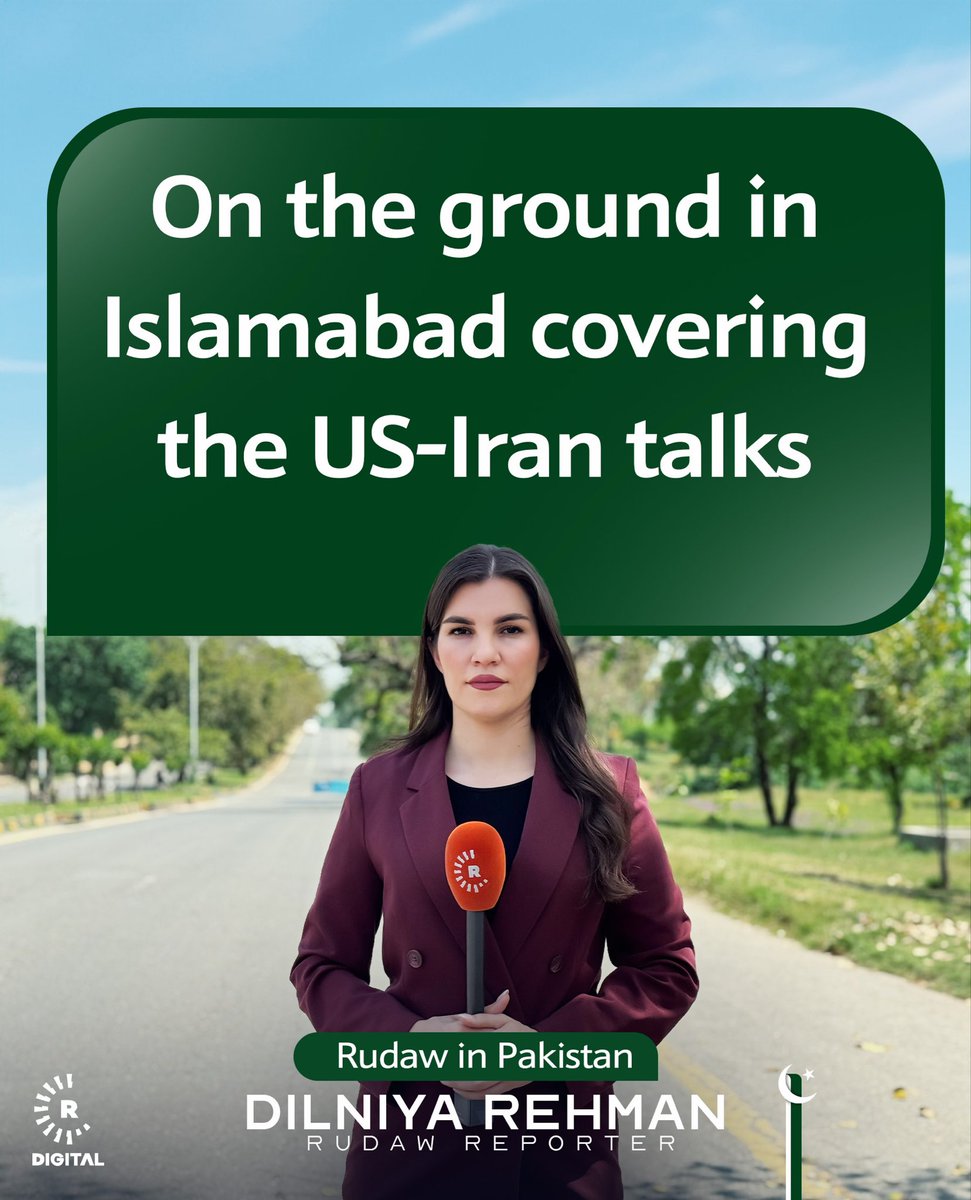 rudaw_pr's tweet photo. Reporting from Islamabad, Rudaw's Dilnya Rahman @dilnyarahman is covering the US–Iran talks. 

@Rudawkurdish is the only media outlet from the Kurdistan Region and Iraq reporting from the ground in Pakistan. https://t.co/OtsjRpm4Kx