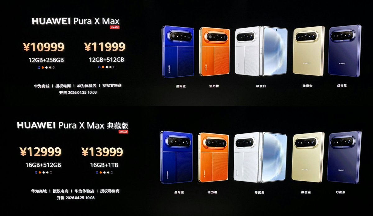 TechHome100's tweet image. Huawei Pura X Max 
💰 10999¥ ~ 12+256GB
💰 12999¥ ~ 16+512GB / Collector's Edition

TILTA Professional Photography Kit
💰 1699¥ 
#Huawei #HuaweiPuraXMax