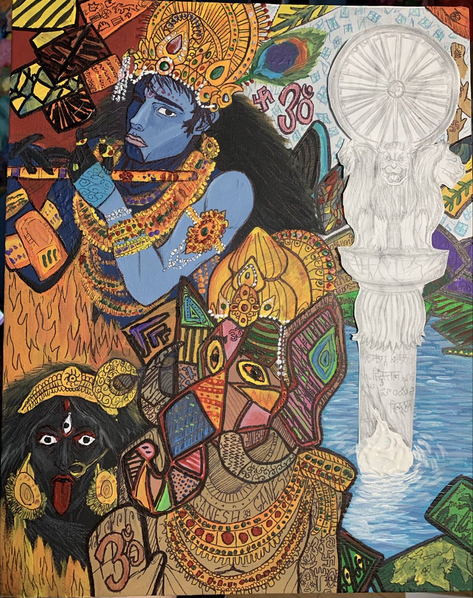 ilikesouls's tweet photo. IM FINALLY FINISHED OMLLLL
A painting inspired by some of pablo picassios works
“Hindustan” a painting about Hinduism and Indian culture!
It has:
- Krishna
- Ganesha
- Kali Maa
- and Ashokas Pillars
#art #indiantwt https://t.co/PujFO5wktd