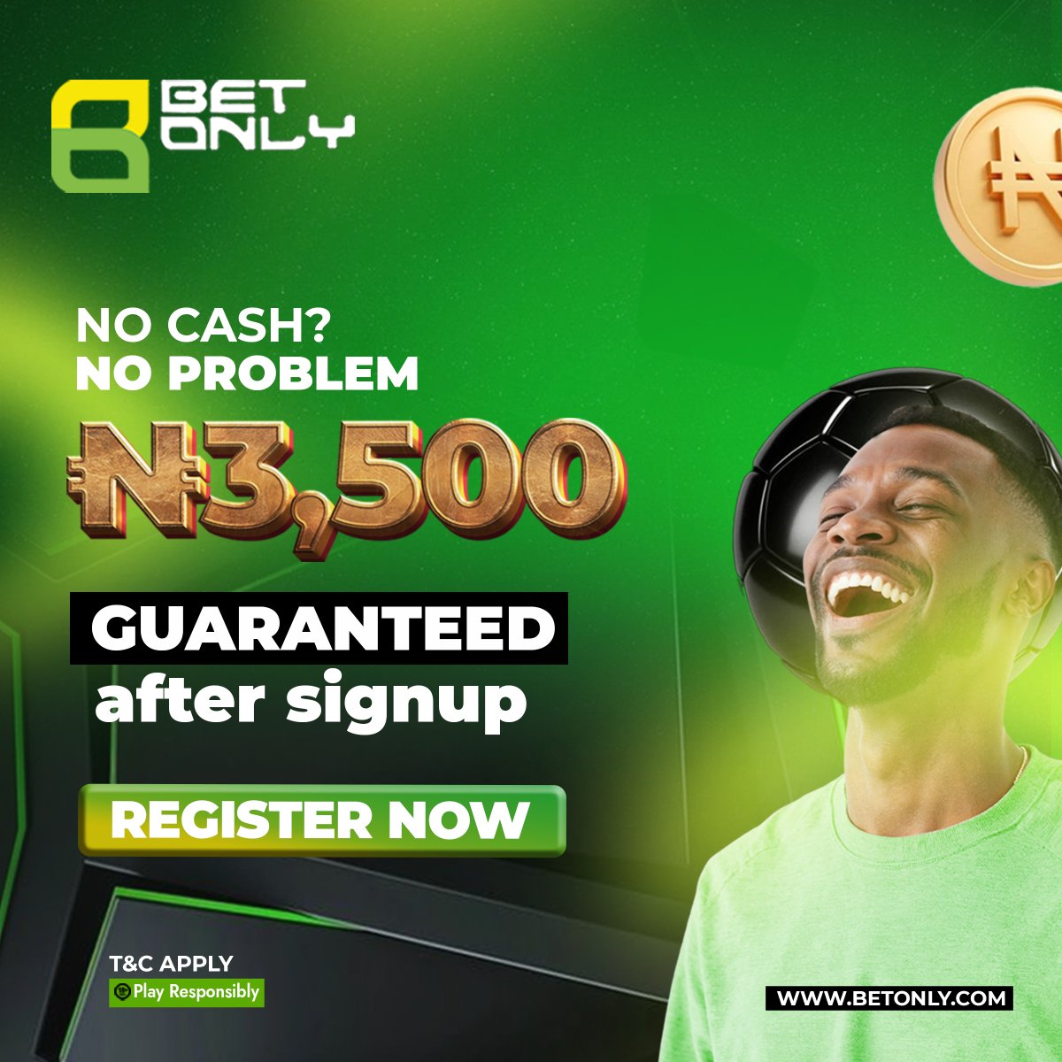 BetonlyNg's tweet photo. No worry, free ₦3,500 Dey once you Register with BetOnly Today.