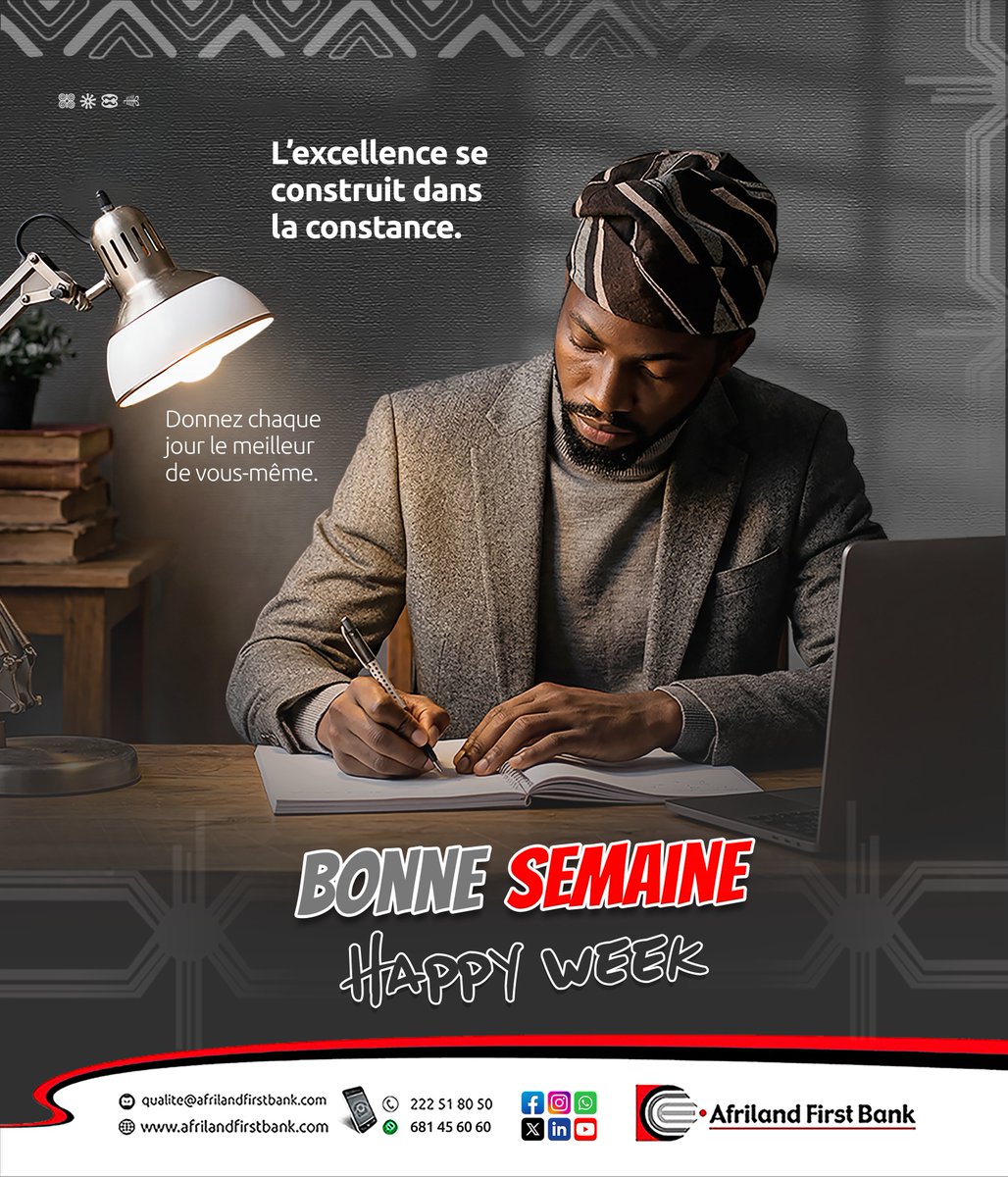 Que cette semaine vous apporte énergie, inspiration et réussite dans tous vos projets.

#BonneSemaine #Motivation #AfrilandFirstBank