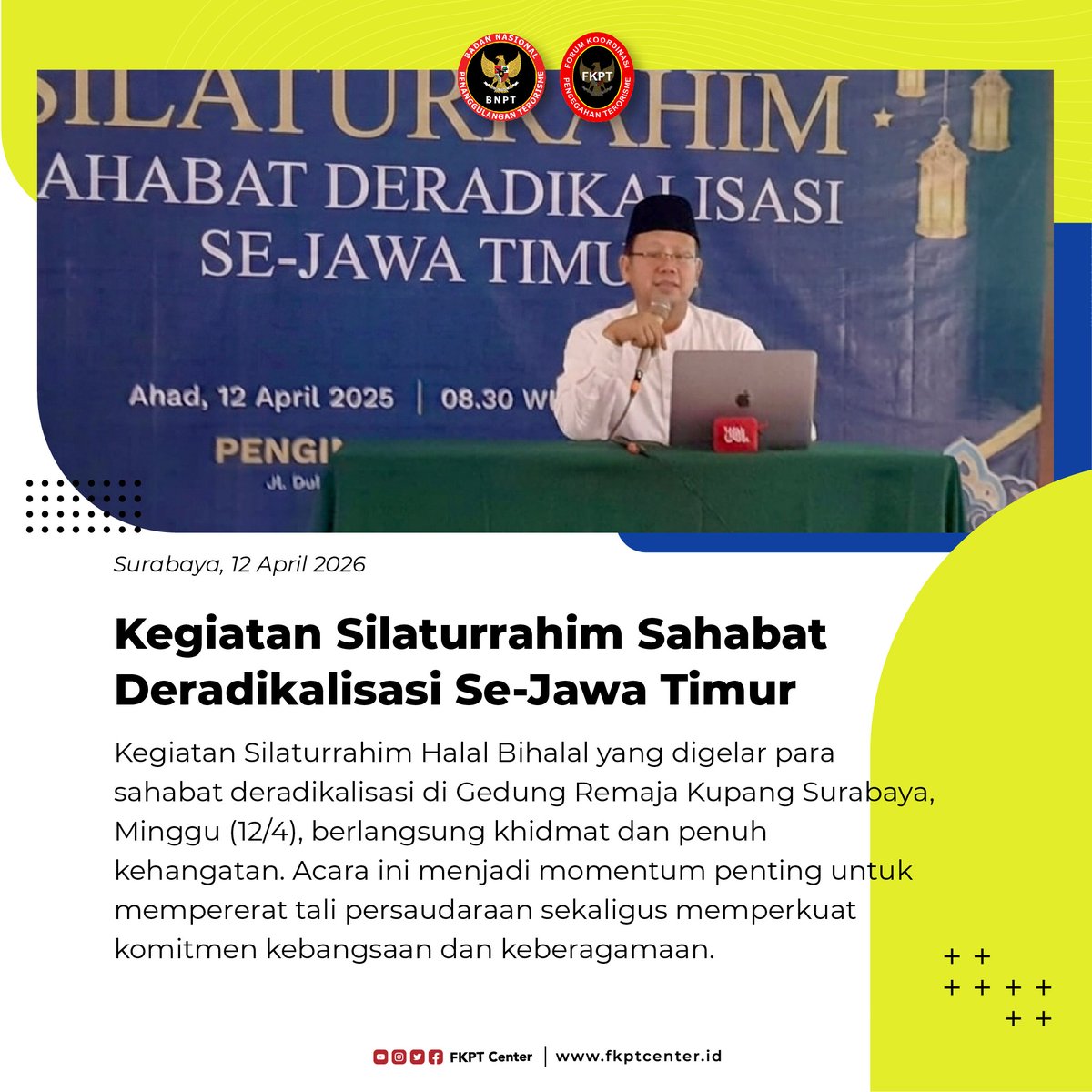 fkptcenter's tweet photo. Silaturrahim yang hangat, langkah nyata menuju Indonesia yang damai. Kegiatan Halal Bihalal sahabat deradikalisasi di Surabaya menjadi bukti bahwa kebersamaan mampu memperkuat persaudaraan, menumbuhkan semangat baru, dan memperkokoh komitmen kebangsaan. https://t.co/4C8v0lSgQm