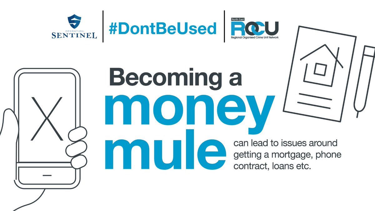 NE_ROCU's tweet photo. 💷🚫Being a money mule is a crime and the consequences are far reaching.

#DontBeUsed by organised criminals to help fund crimes like human trafficking, child sexual exploitation, drugs supply and modern slavery. https://t.co/6DFTGFws6u
