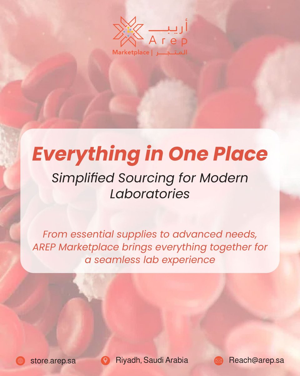 ArepPlatform's tweet photo. Simplify sourcing and focus on what matters—your research.
Your lab needs, all in one platform.

#AREPMarketplace #LabProcurement #ResearchSupport #ScientificCommunity #BiotechKSA https://t.co/cyJUPaoi3w